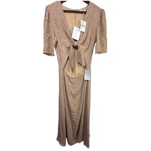 NWT WAYF Tan Cheetah Print Tie Front Cutout Midi Dress Size M